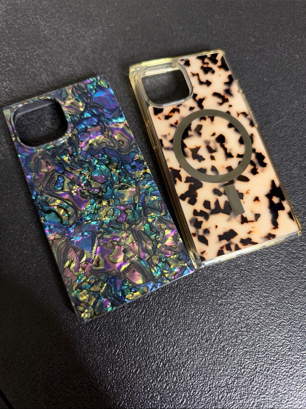 iPhone 15 MagSafe Stylish Tortoiseshell Iridescent Phone Case Black & Multicolor